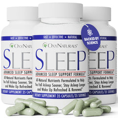 OxyNaturals Sleep bottle front view promotes a calm evening routine.