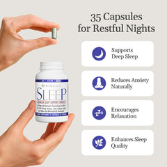 OxyNaturals Sleep nightstand setup with bottle beside glass.