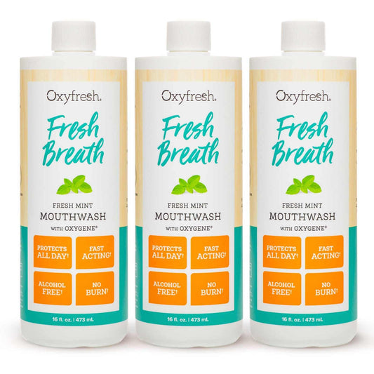 Oxyfresh Fresh Mint mouthwash bottle for daily use, promoting fresh breath.