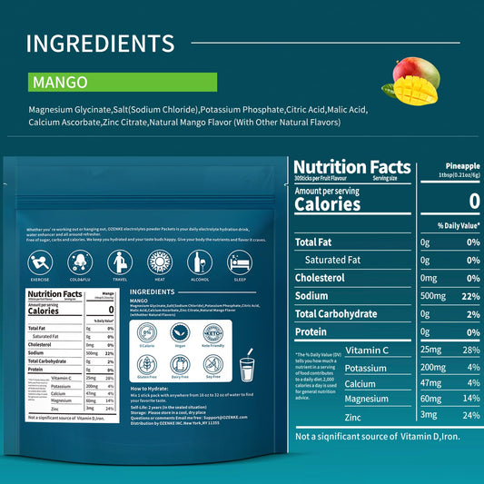 Ozenke electrolytes drink glass mango showing refreshing hydration