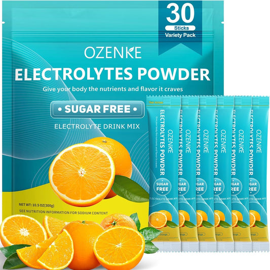 OZENKE electrolyte orange stick packet ready for quick hydration on the go.