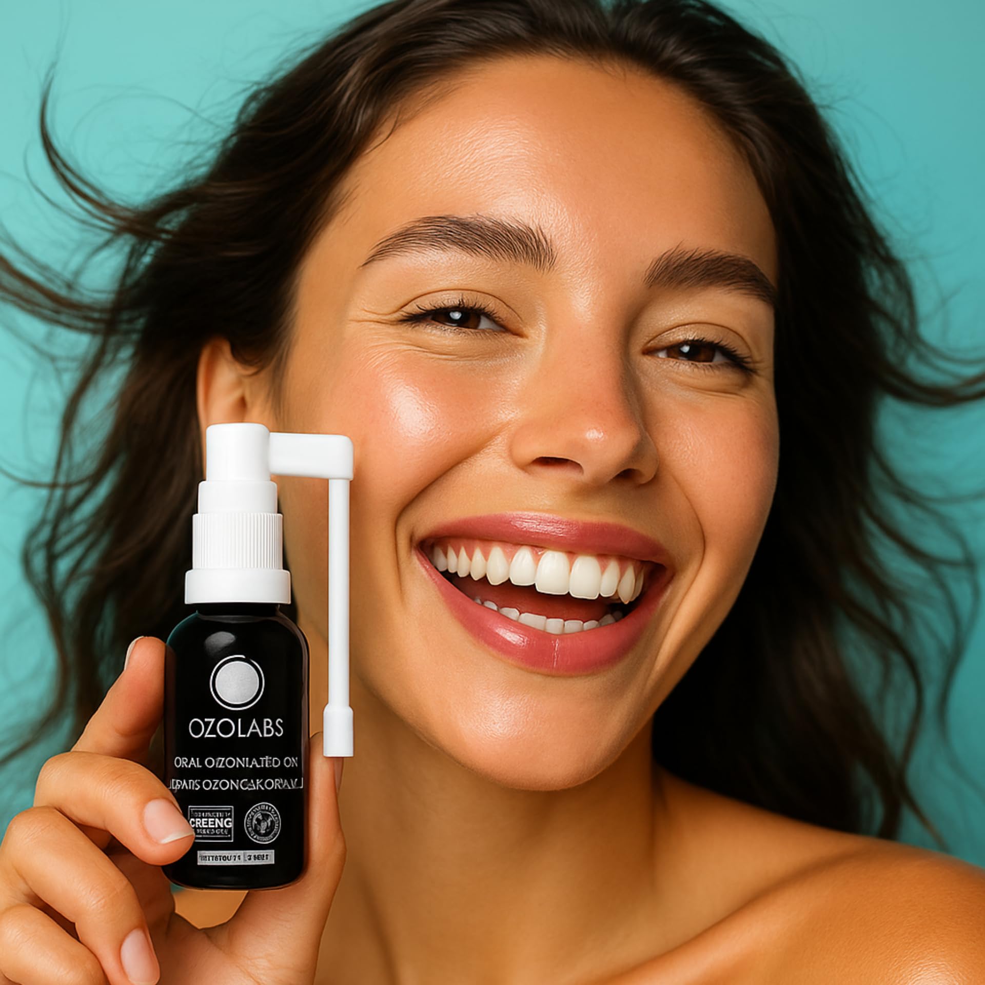 OZOLABS Organic ozonated sunflower oil bottle emphasizes natural, additive-free oral care