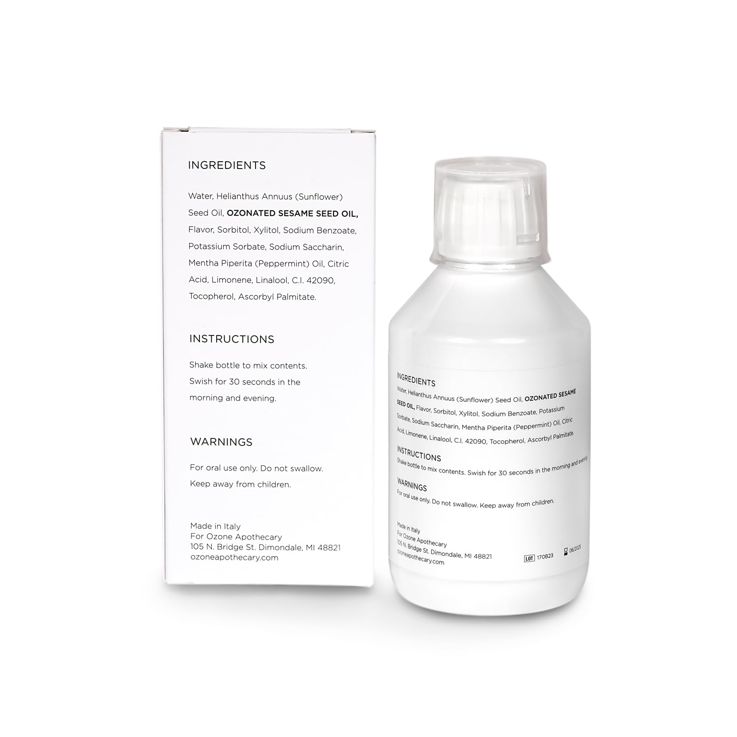 Ozone Apothecary bathroom routine setup with a two-in-one bottle.