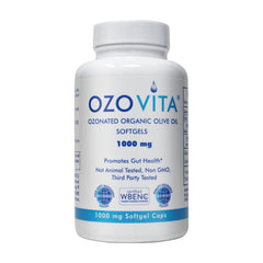 OZOVITA high-potency ozonated olive oil softgel bottle close-up for potential immune support