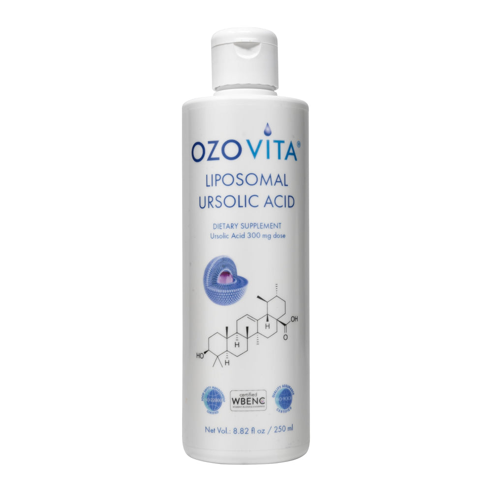 OZOVITA liposomal ursolic acid bottle front view showcasing premium packaging and brand