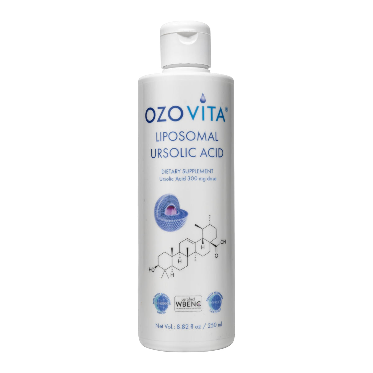 OZOVITA liposomal ursolic acid bottle front view showcasing premium packaging and brand