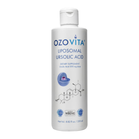 OZOVITA liposomal ursolic acid bottle front view showcasing premium packaging and brand
