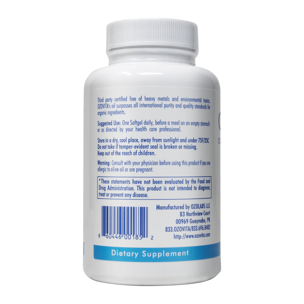 OZOVITA ozonated olive oil capsules close-up emphasizing natural polyphenols for gut balance