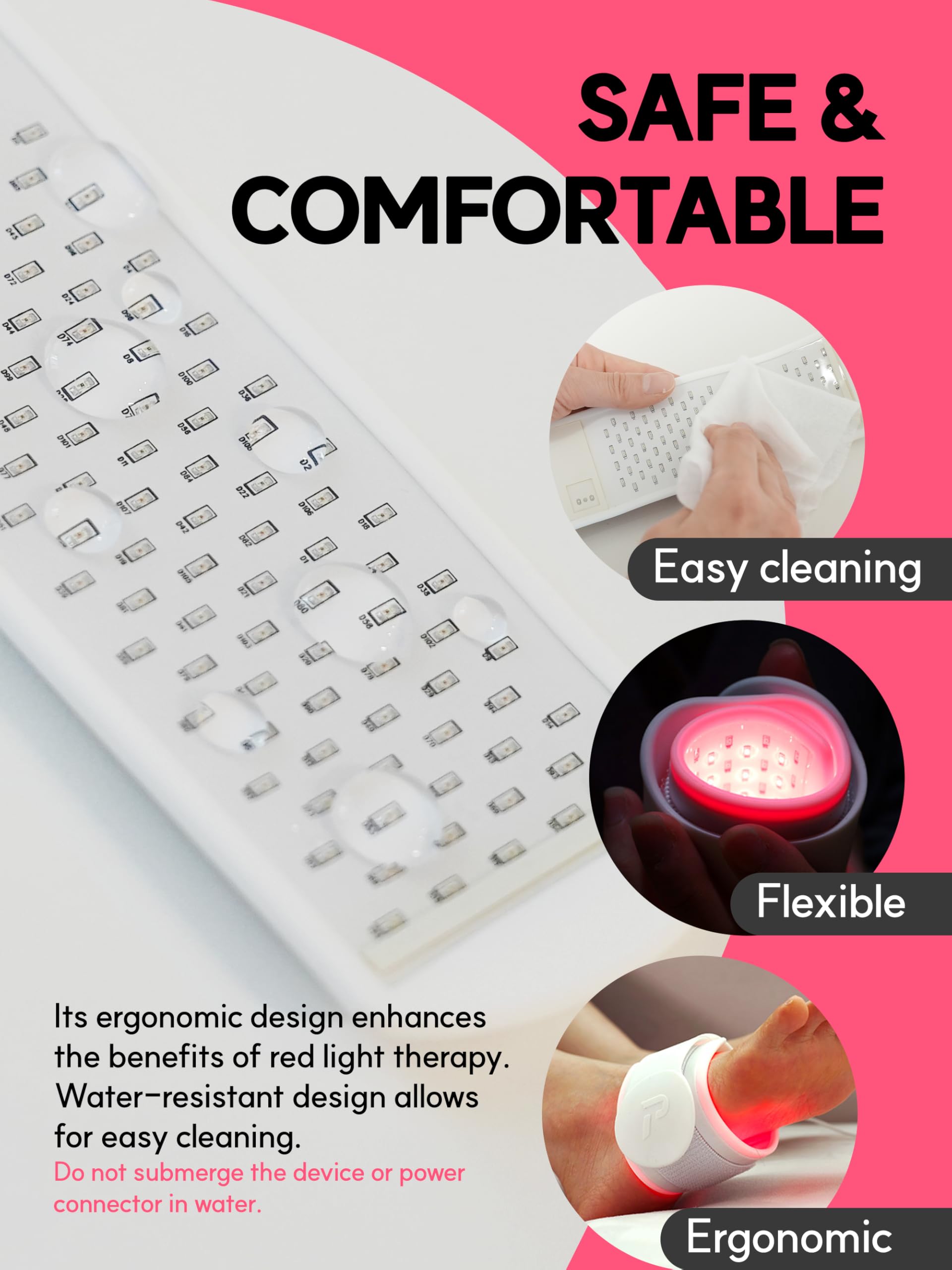 P PEACH TECH Salus on the hands with white silicone design for comfortable wear.