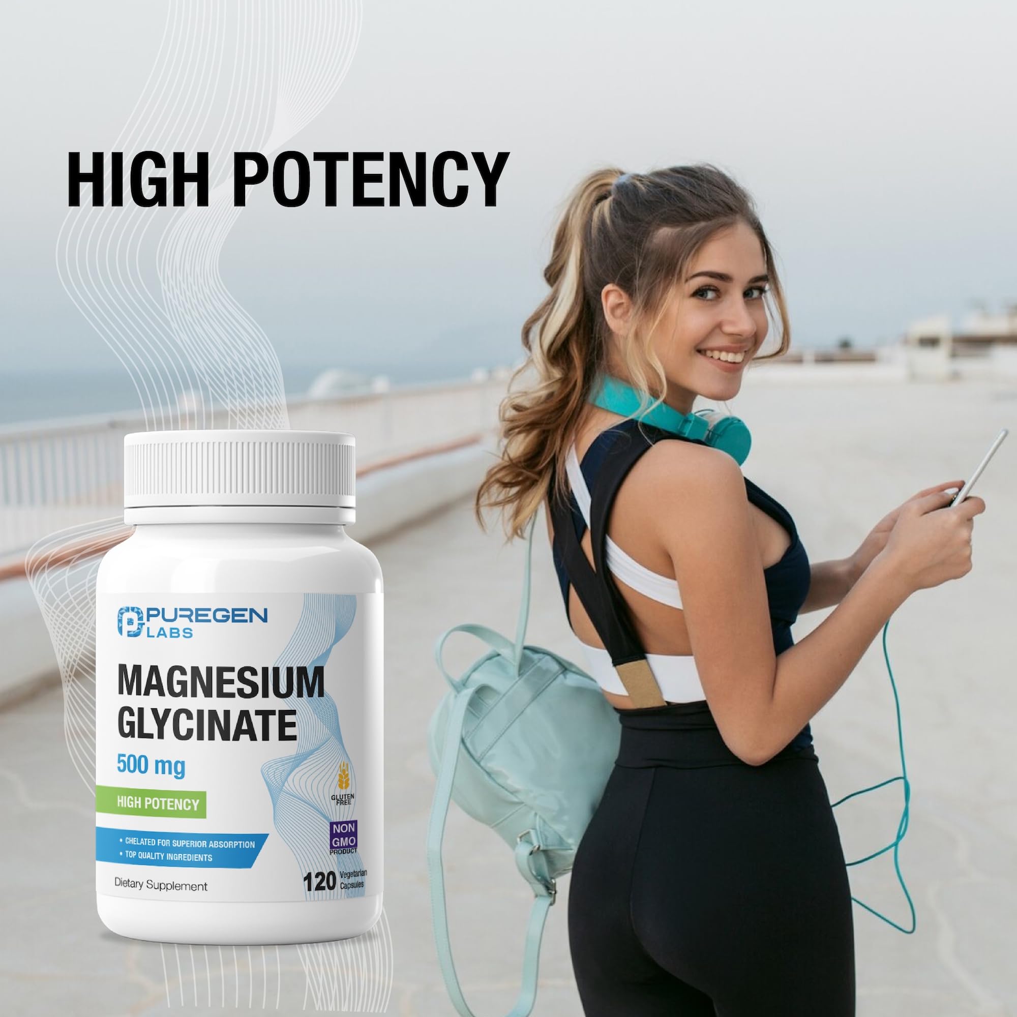 P Puregen Labs US-made GMP facility badge on product label, sign of quality