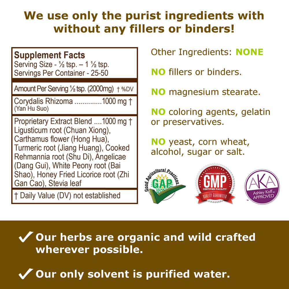 Pacific Herbs Corydalis purity testing with a lot number ensures traceability