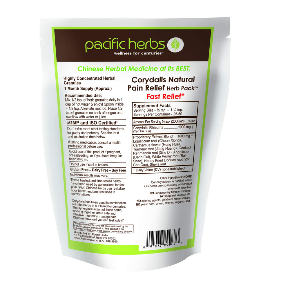 Pacific Herbs Corydalis seven-herb blend illustrates a traditional formula for balanced relief