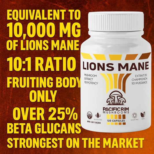 Lions Mane capsules pour demonstrates easy daily supplementation.