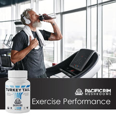 Pacific Rim Mushrooms turkey tail capsules in bottle convey easy, daily immune-supporting routine.