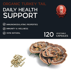 Pacific Rim Mushrooms bottle with green certified organic icon signals quality and purity.