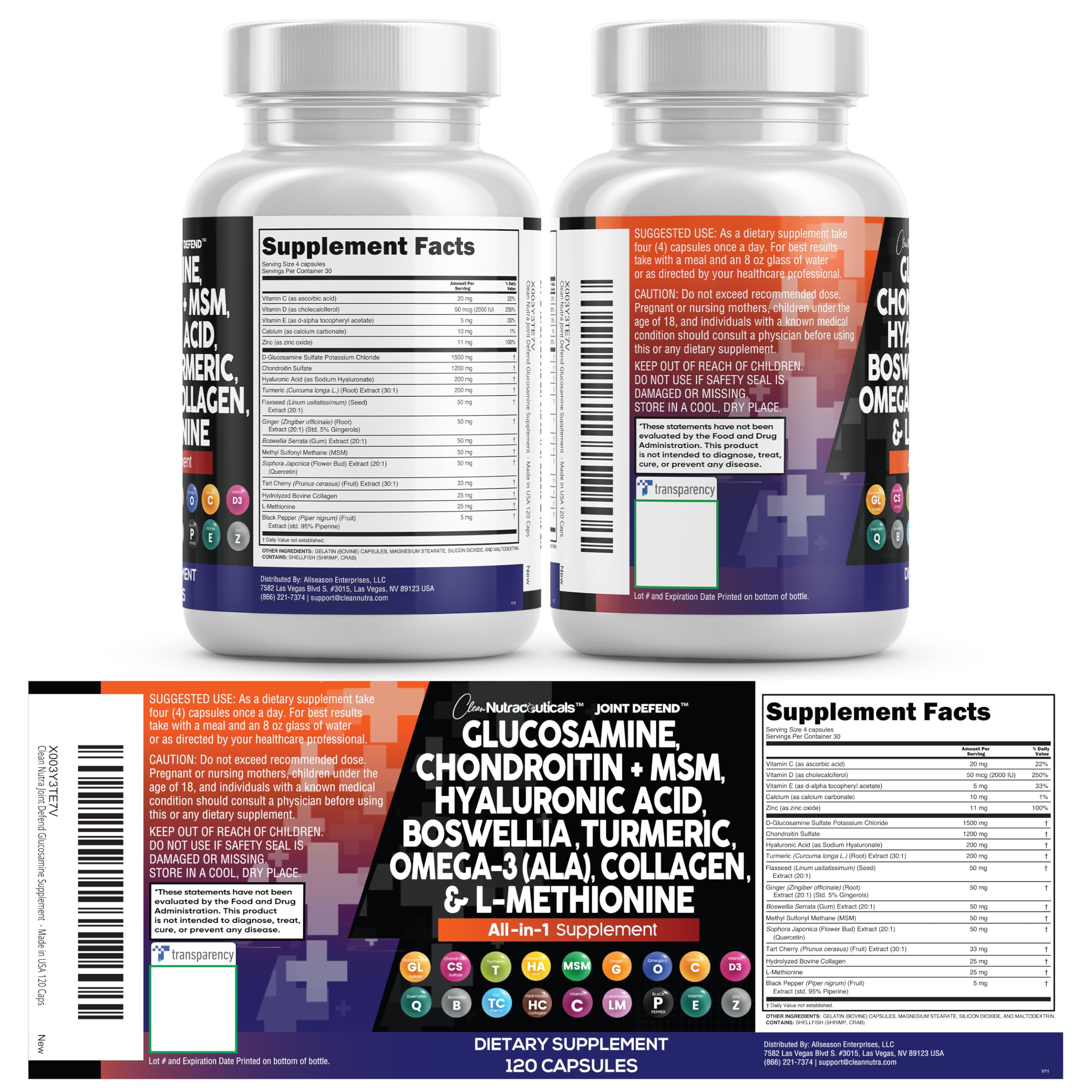 Front packaging view of the 120-count joint health pack.