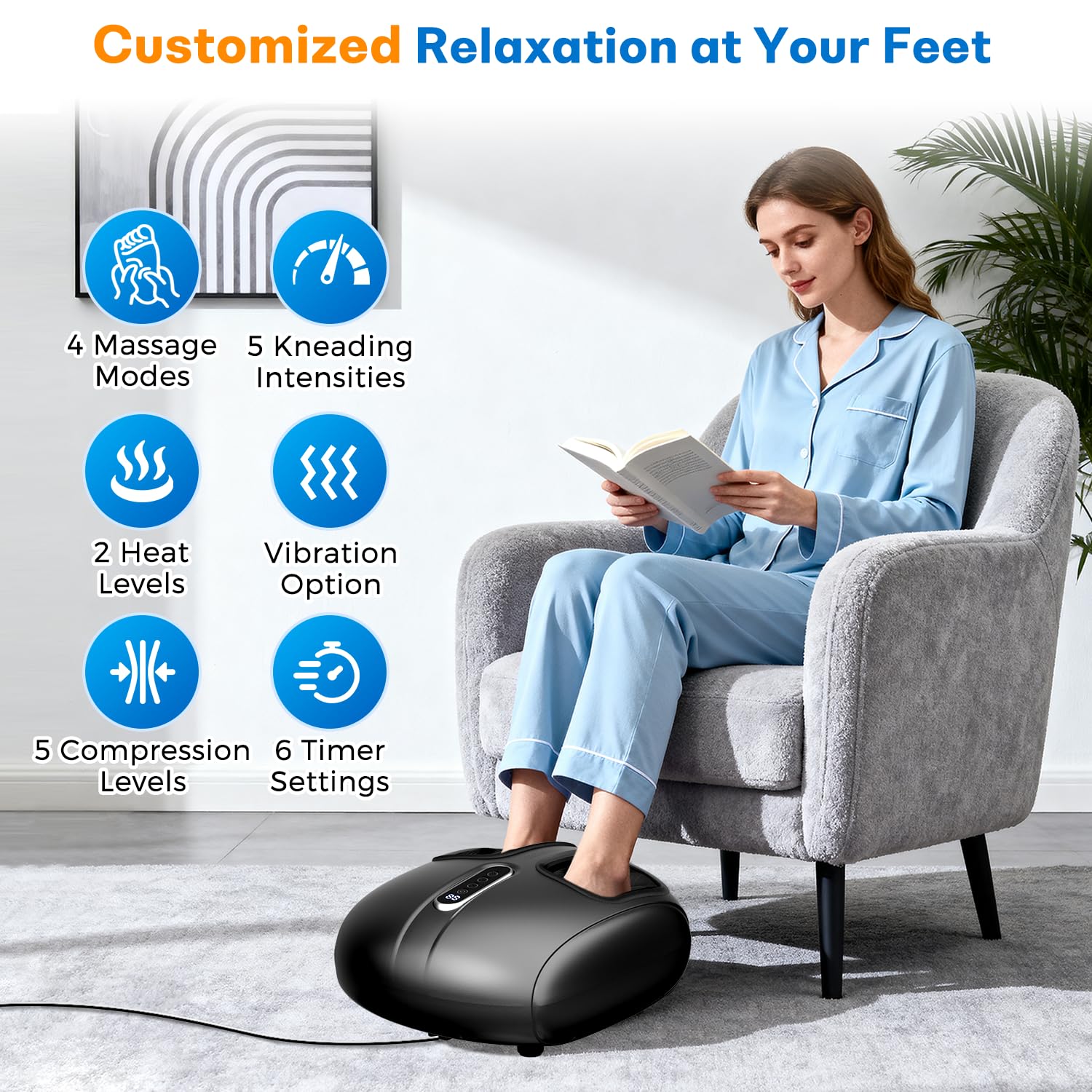 PACOVY Shiatsu Massager side view showing full-foot wrap for comfort