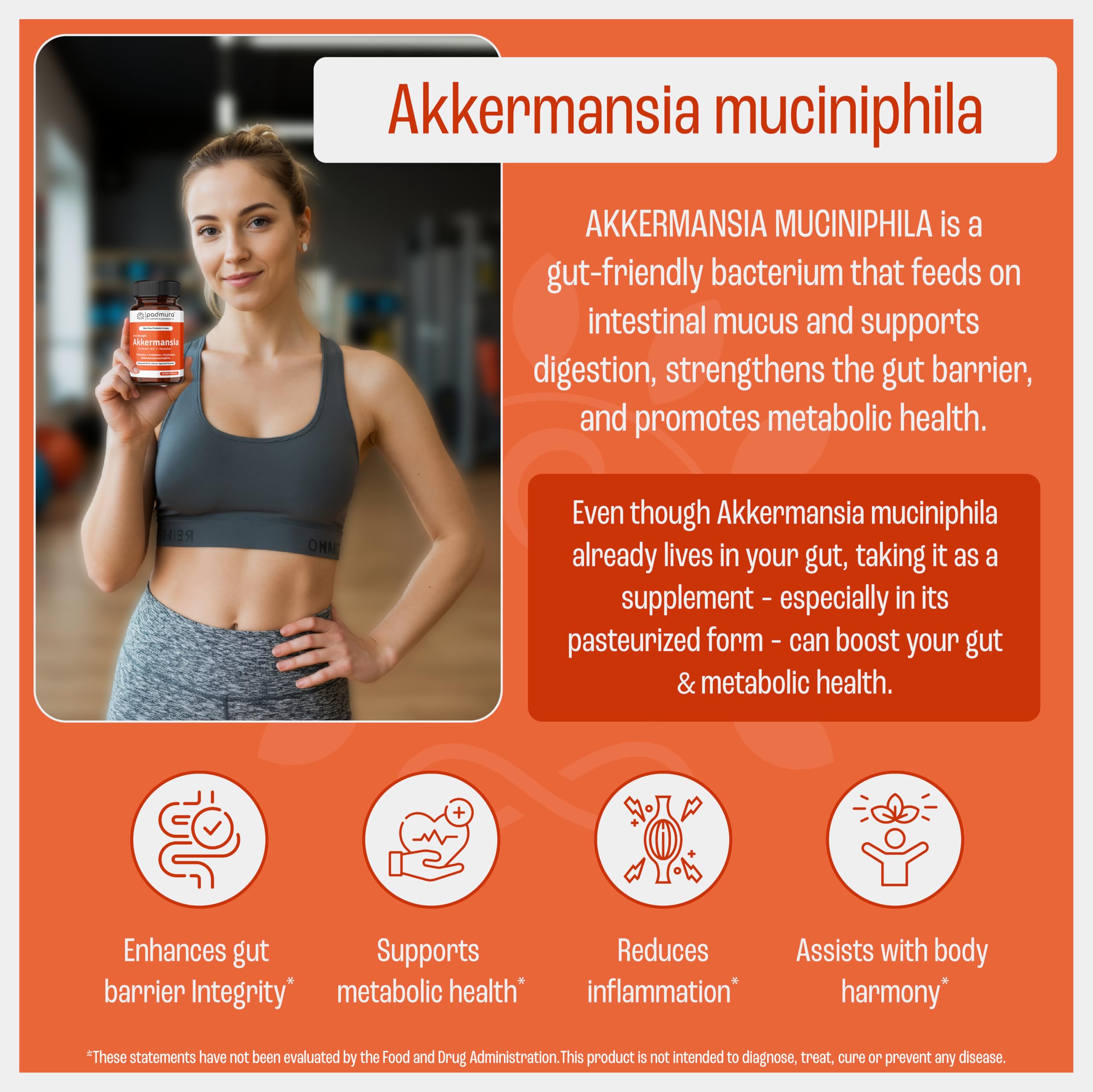 PADMURA bottle label detail emphasizes vegetarian capsules for plant-based gut health.
