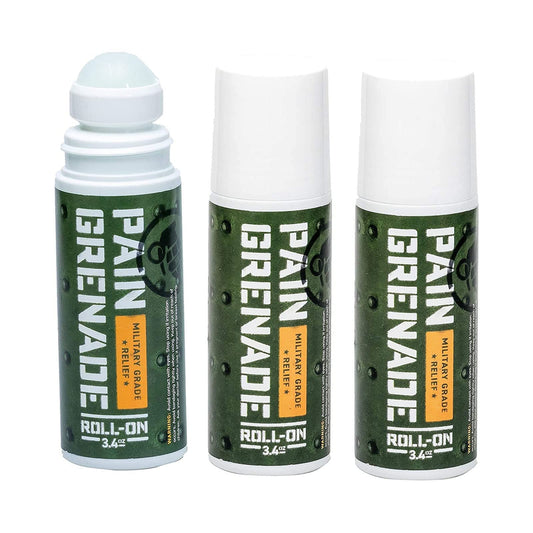 Pain Grenade roll-on gel application close-up showing easy, targeted relief.