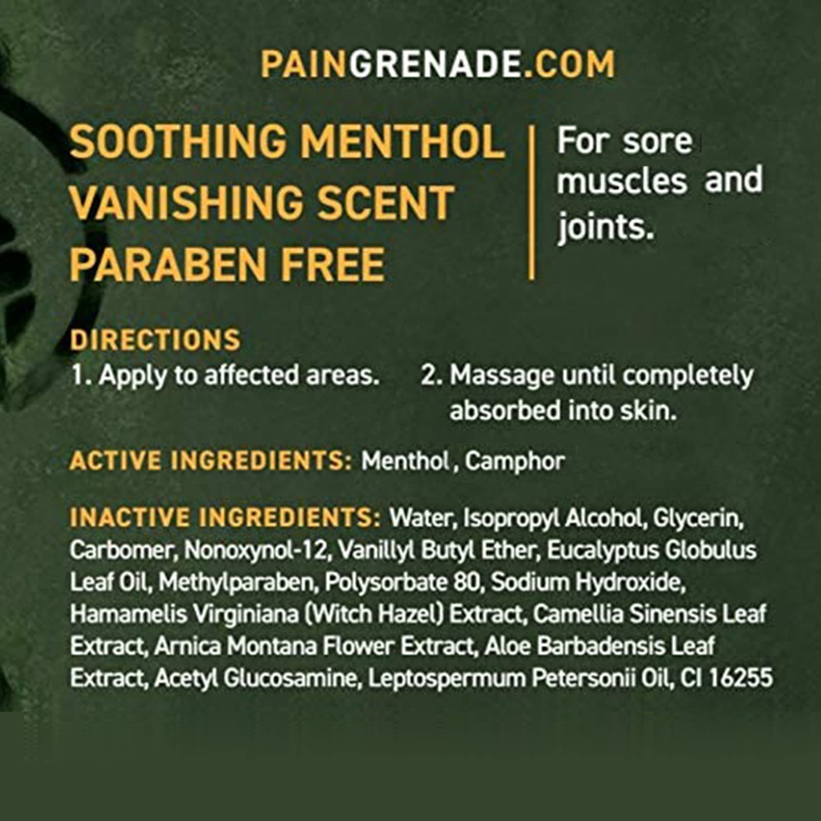 Pain Grenade product shot highlighting natural plant-based formulation.