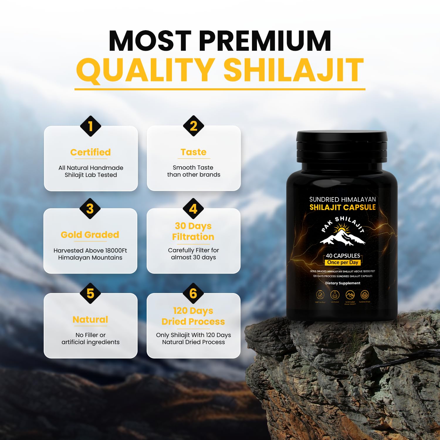 PakShilajit packaging label demonstrates organic quality and gold-grade status