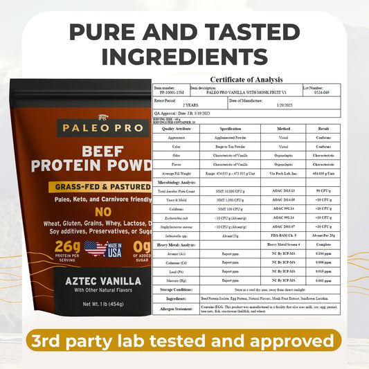 Paleo Pro canister of grass-fed beef protein for quick post-workout recovery