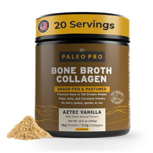 Paleo Pro Aztec Vanilla powder scoop for shakes and daily collagen boost.