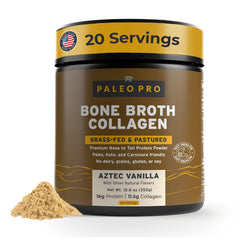 Paleo Pro Aztec Vanilla powder scoop for shakes and daily collagen boost.