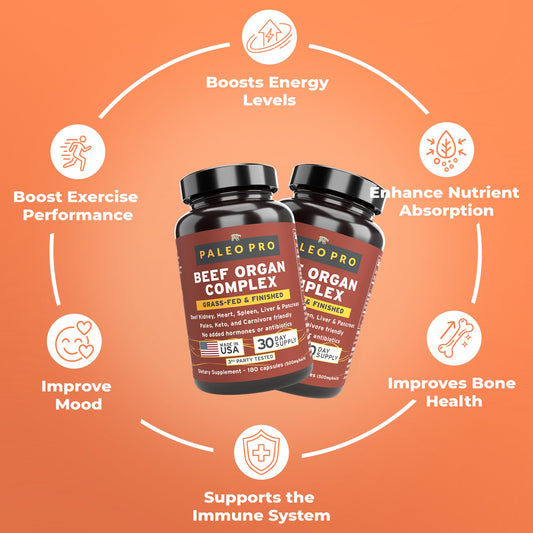 Paleo Pro O.G. Blend capsules closeup, easy-to-swallow organ complex for daily use