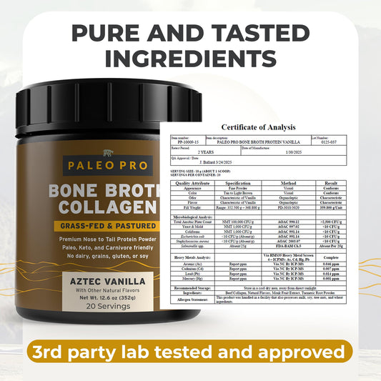 Paleo Pro turmeric-infused collagen bottle highlighting joint and skin support.