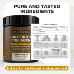 Paleo Pro turmeric-infused collagen bottle highlighting joint and skin support.