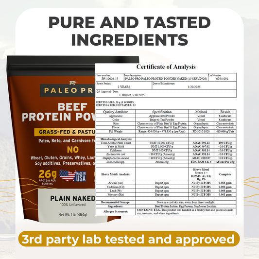 PaleoPro powder scoop in a shaker highlighting easy mixing for smoothies.