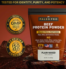 PaleoPro protein powder poured into water demonstrating fast, clean protein boost.
