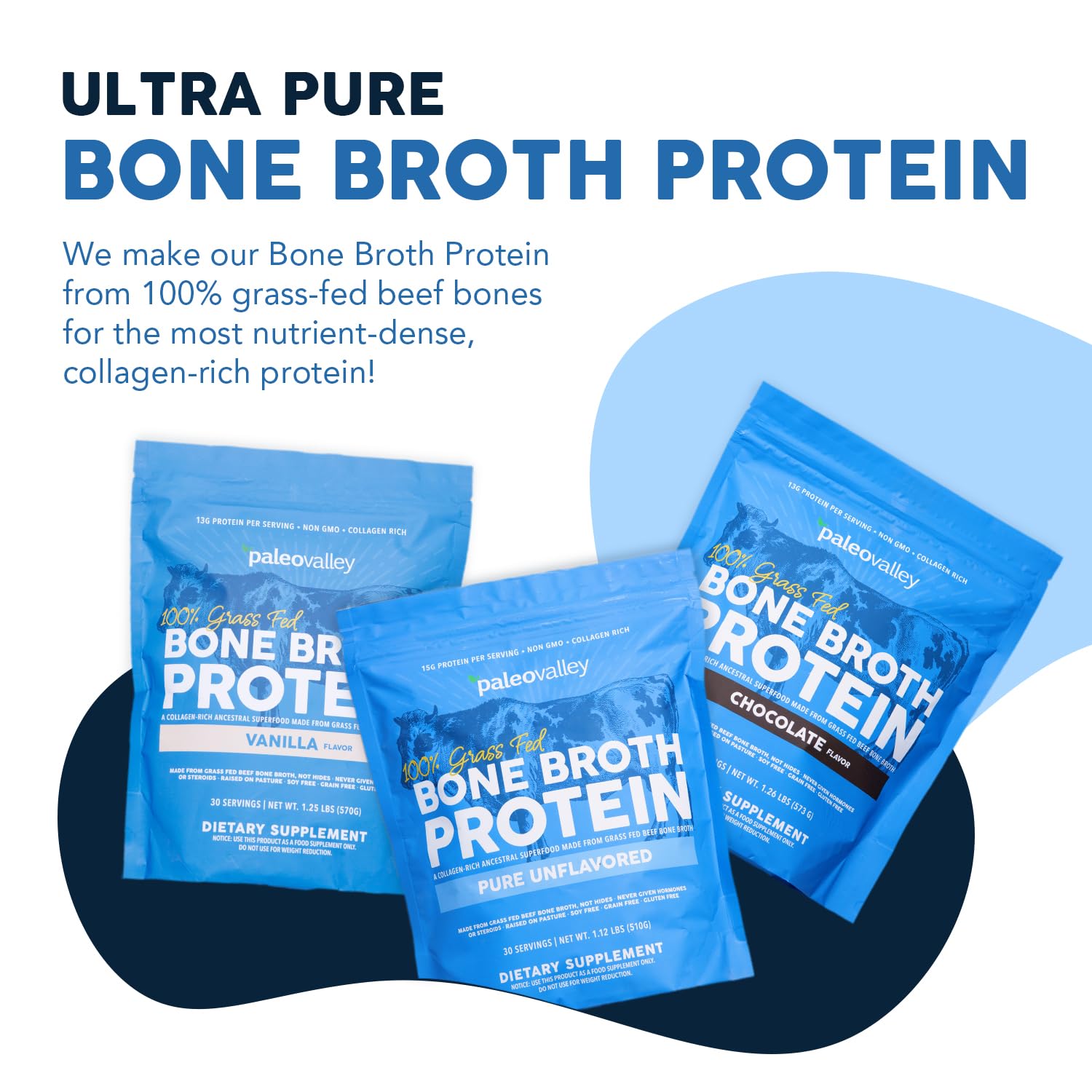 Paleovalley Bone Broth Powder scoop in glass demonstrates easy blending for smoothies