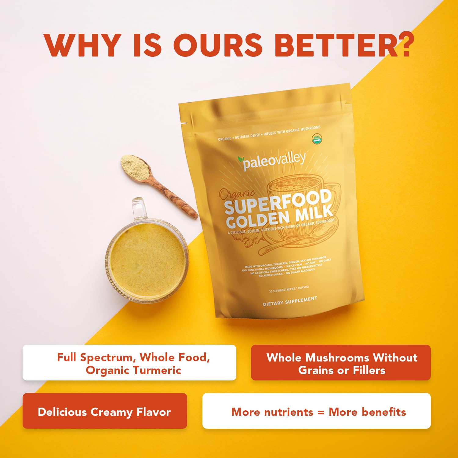Paleovalley Organic Coconut Milk Powder bag for creamy, rich Golden Milk.