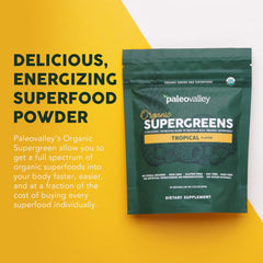 Paleovalley Organic Supergreens clean ingredients without cereals or GMOs