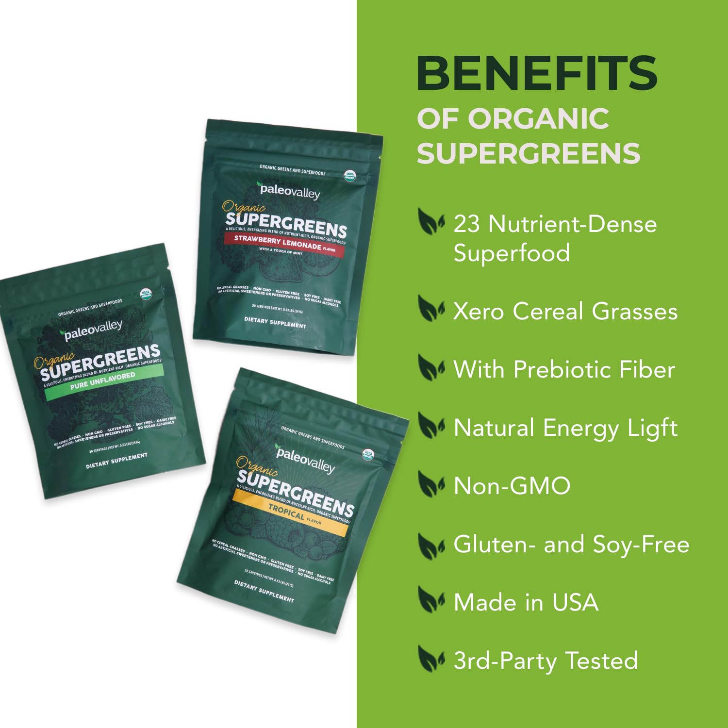 Paleovalley Organic Supergreens with prebiotic fiber scoop supports gut-friendly nourishment