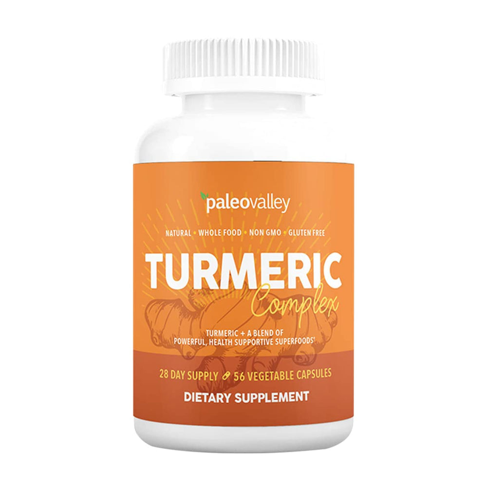 Paleovalley Organic Turmeric Complex bottle for joint and immune support.