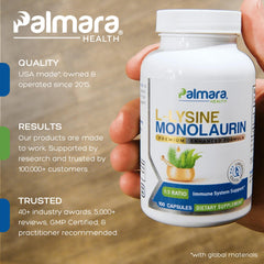 Palmara Health capsules close-up highlighting vegan, non-GMO, gluten-free formula.