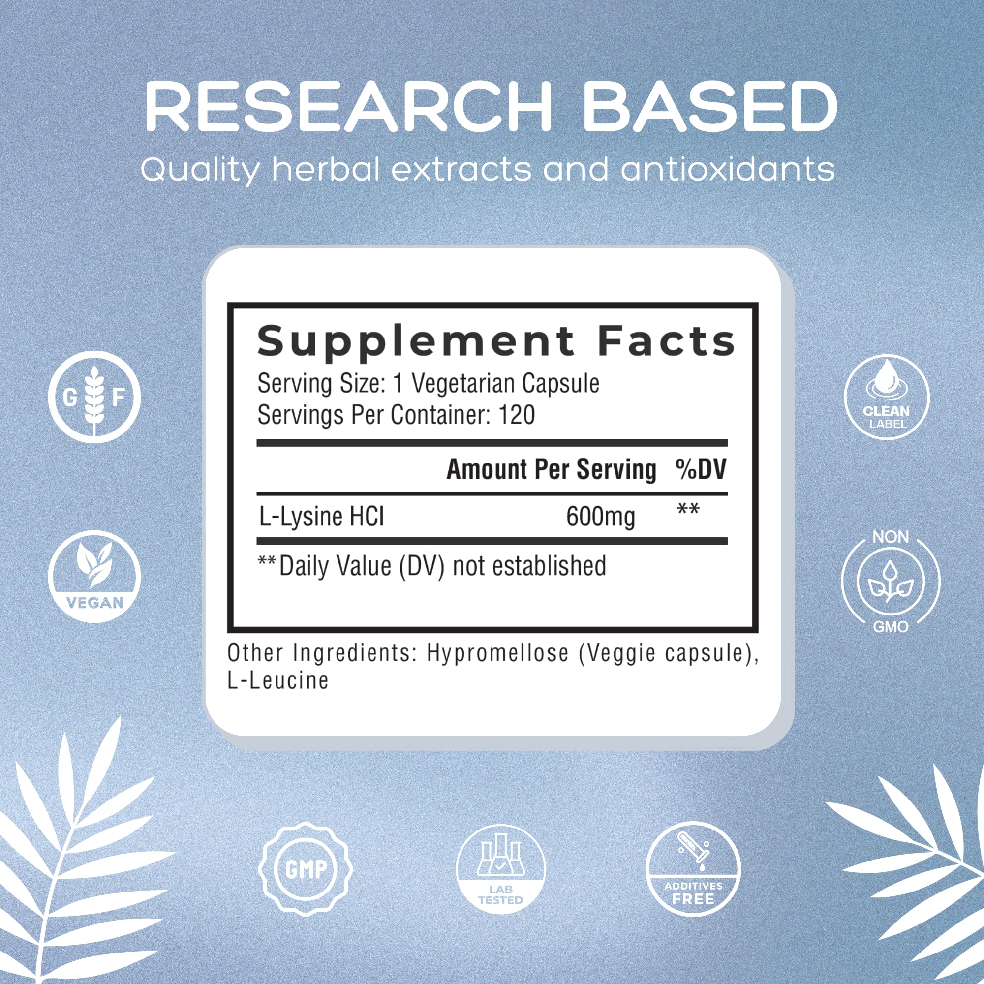 Palmara Health Clean L-Lysine 600mg capsules close-up reveals consistent potency.