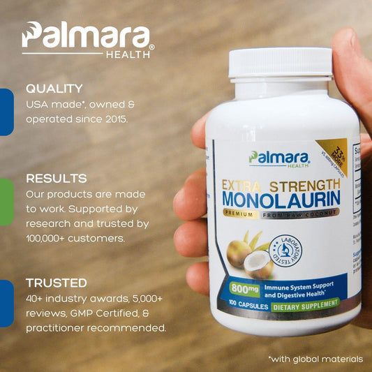 Palmara Health Monolaurin 2-pack bottle for convenient daily dosing.