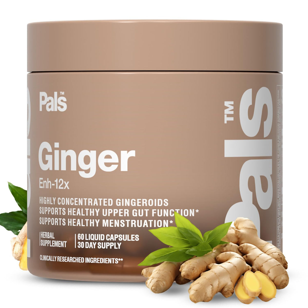 PALS Pure Ginger Root Capsules bottle front offering on-the-go digestive support