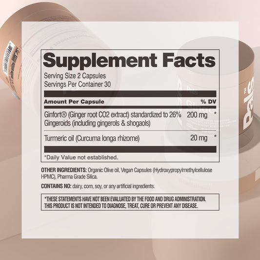 PALS Ginger Root Capsules bottle pouring out for nausea relief on the go