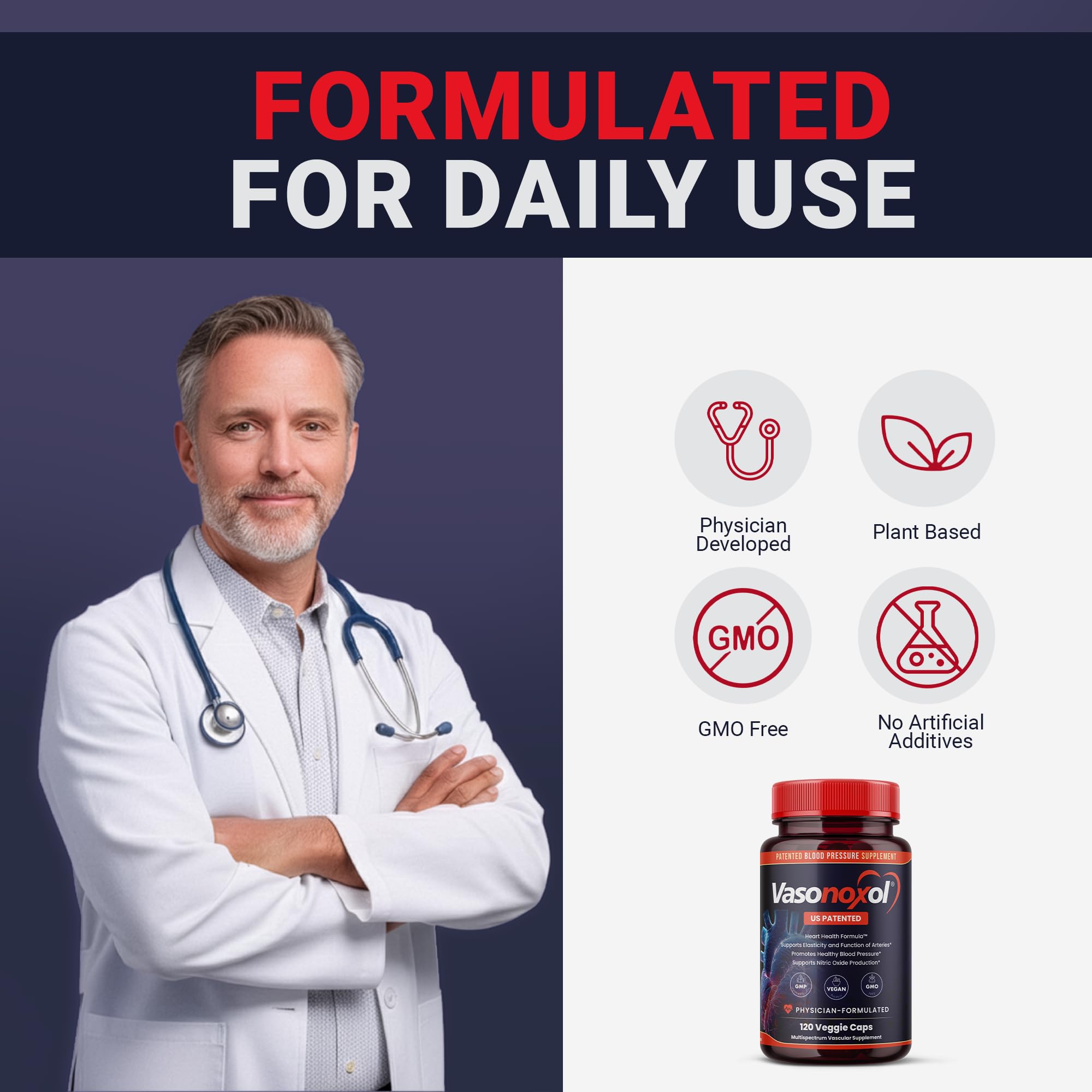 Panoxol Vasonoxol doctor-formulated logo showing medical-grade oversight.