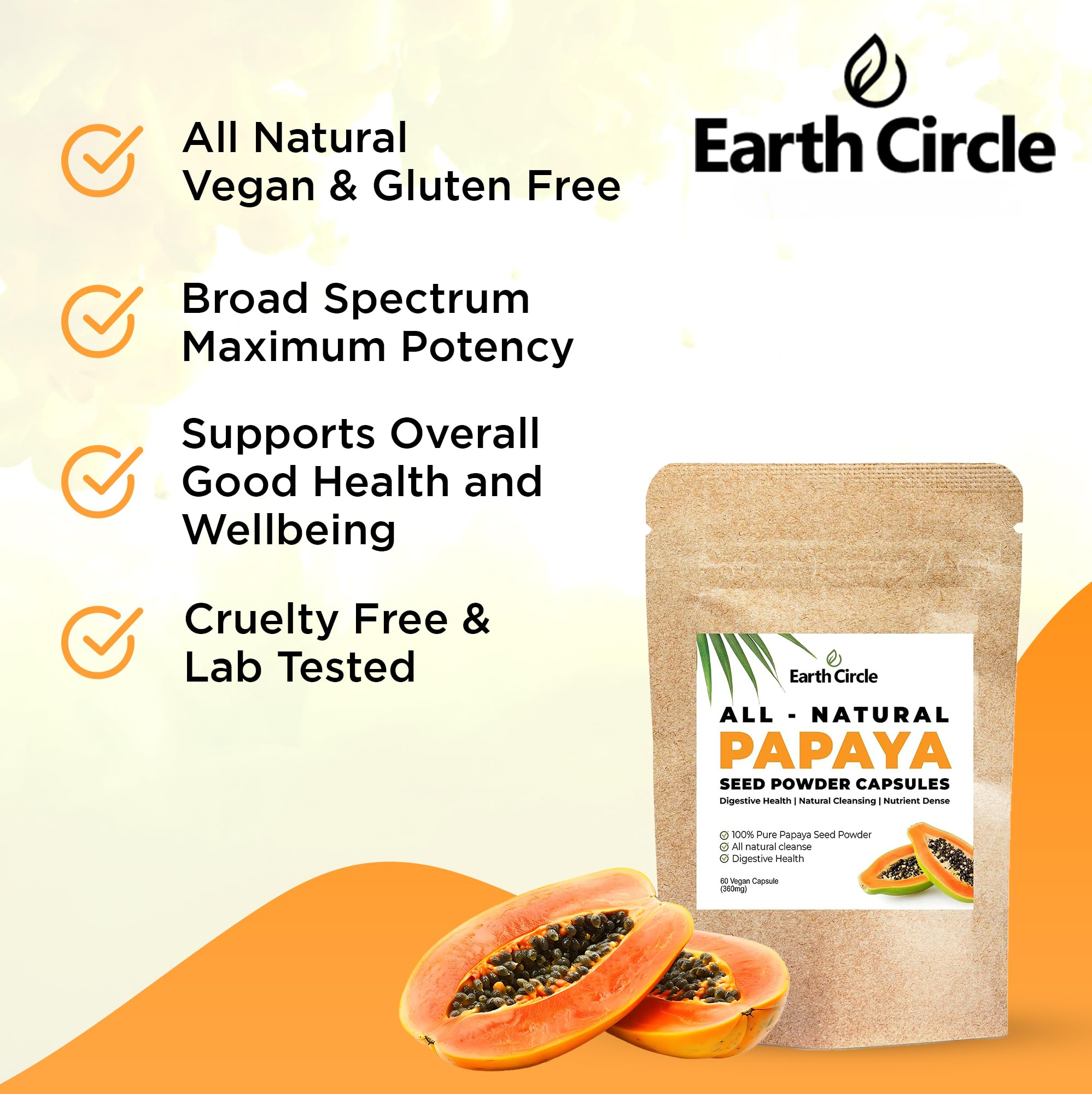 Earth Circle Organics papaya seed capsules open powder view for smoothies or yogurt