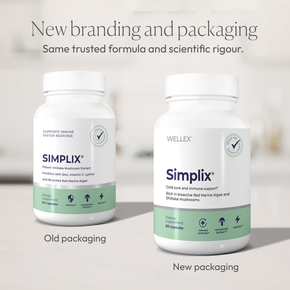 Papillex Simplix bottle label close-up showing capsule count