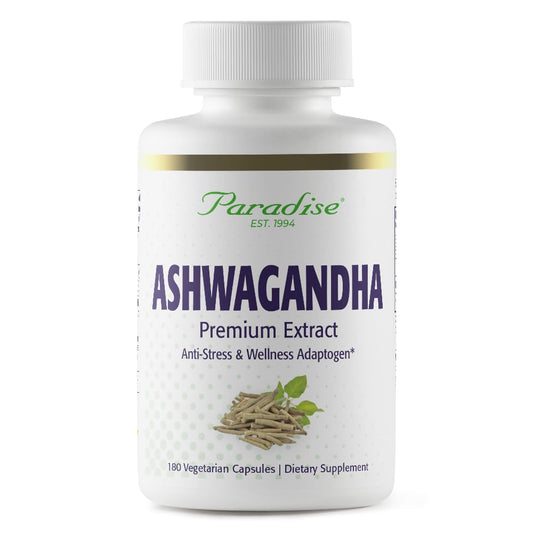 Paradise Herbs Ashwagandha capsules support daily calm and energy.