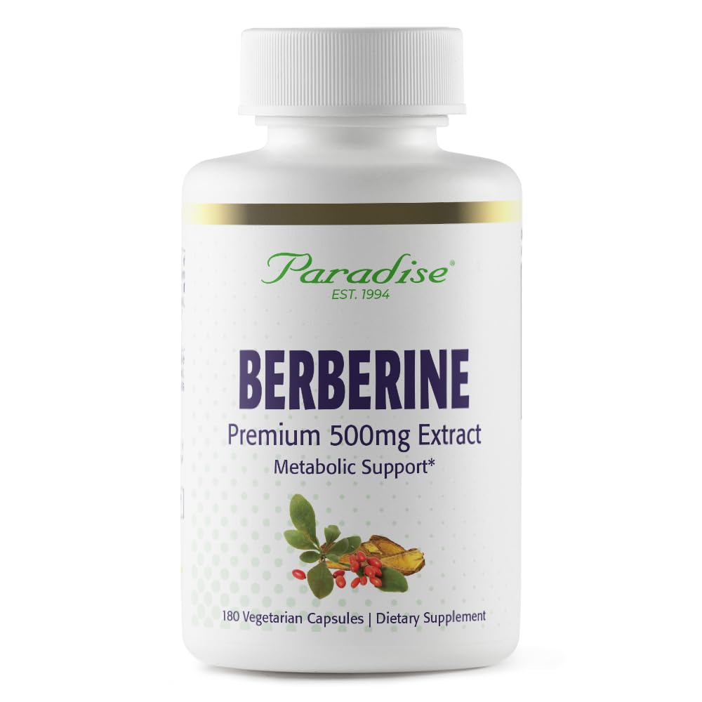 Paradise Herbs Berberine Extract bottle with 500 mg capsules for daily vegan wellness
