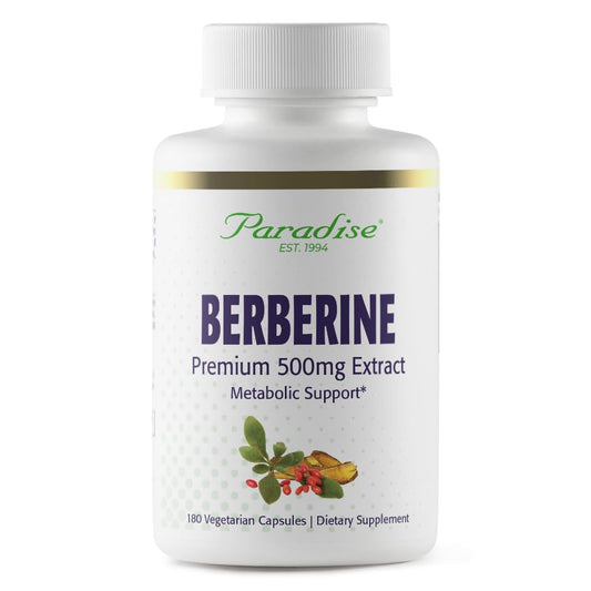 Paradise Herbs Berberine Extract bottle with 500 mg capsules for daily vegan wellness