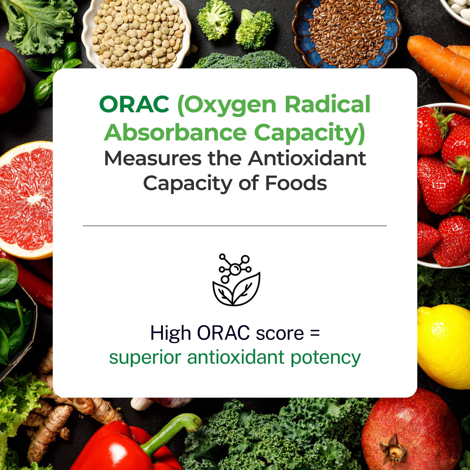 Paradise Herbs ORAC Energy Greens ingredients scene highlighting 42+ organic superfoods